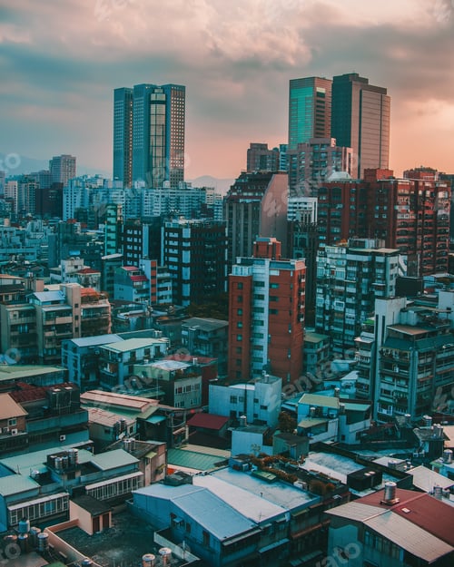 Preview: High angle shot of a beautiful cityscape with tall buildings in Taipei, Taiwan