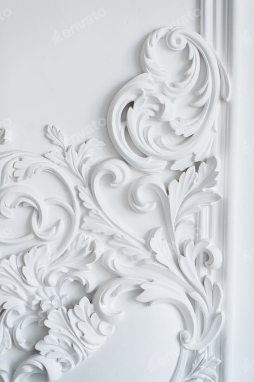 Preview: Luxury white wall design bas-relief with stucco mouldings roccoco element