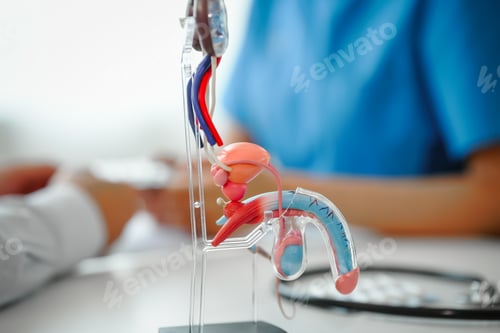 Preview: Prostate cancer, sexual dysfunction, In a clinic room, female doctor appointment at the desk