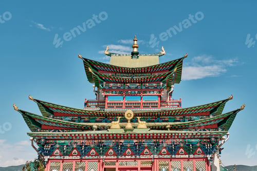 Preview: Upper floors of buddhist temple-palace of Hambo Lama Itigelov. Ivolginsky datsan, Buryatia,Russia