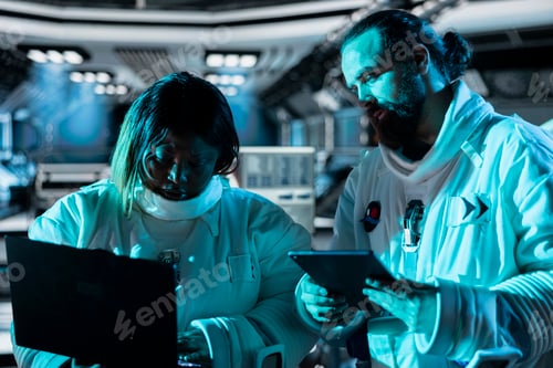 Preview: Astronauts in futuristic spacecraft approaching distant alien planet