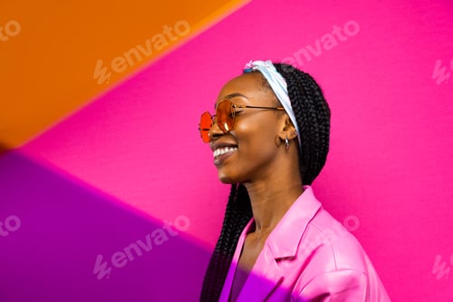 Preview: Beautiful afro woman with pigtails and stylish clothes