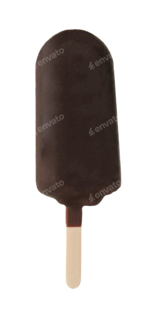 Preview: Woman holding delicious ice cream with chocolate against white background
