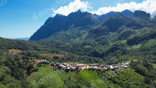 Preview: Aerial view from drone of the rural village in the mountains
