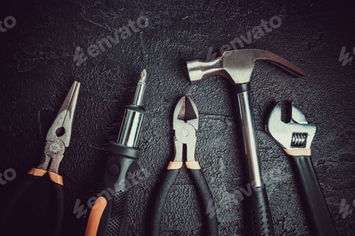 Preview: Basic Home Repair Tools On Black Background