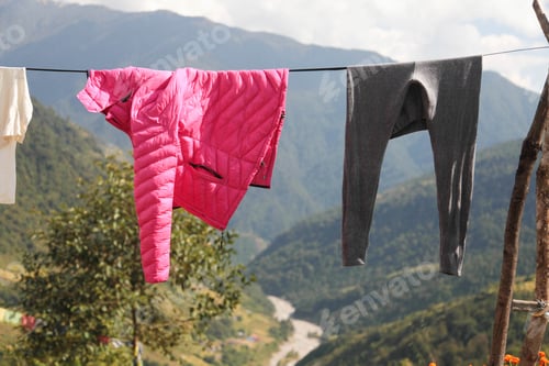 Preview: Laundry in mountains. Real life. Nepal. Himalaya