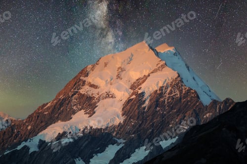 Preview: Hooker Glacier under a starry sky in the evening in New Zealand - perfect for wallpapers