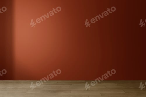 Preview: Minimalist Background with Red Wall and Wooden Floor