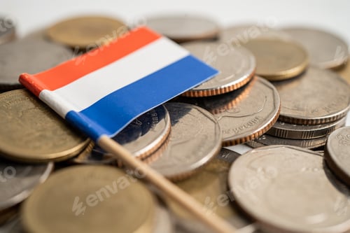 Preview: Stack of coins money with Netherlands flag, finance banking concept.