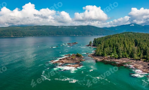 Preview: Aerial View of the West Coast of Pacific Ocean. Sunny Cloudy Day.