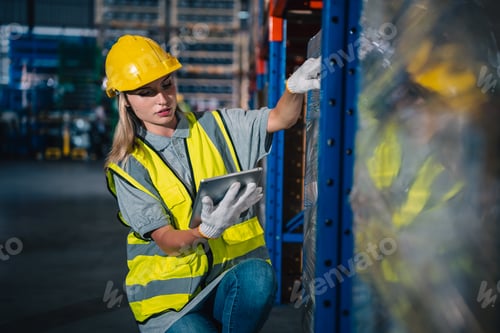 Preview: Professional worker supervisor inspector packaging stock order at factory warehouse