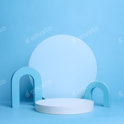 Preview: Aesthetic white blue podium for display product