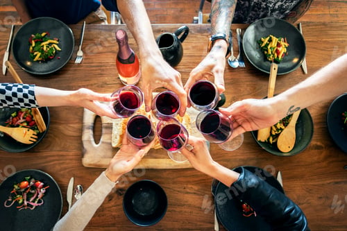 Preview: Friends making a toast at a dinner party