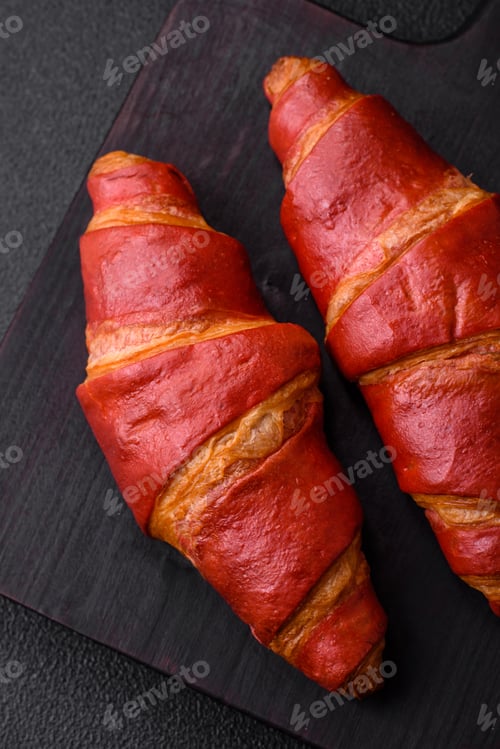 Preview: Delicious sweet crunchy red croissant with cream filling