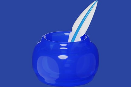 Preview: Blue inkwell with feather pen