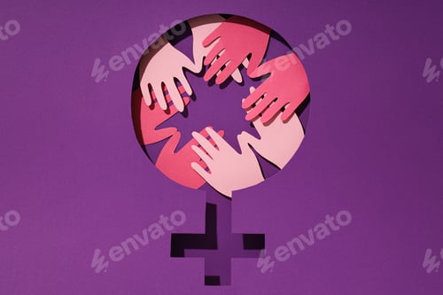 Preview: Hands Together Papercut Symbol on Purple Background