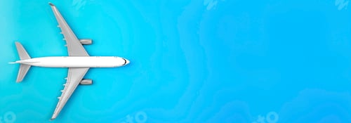 Preview: Airplane on a blue background, flat lay, travel concept.