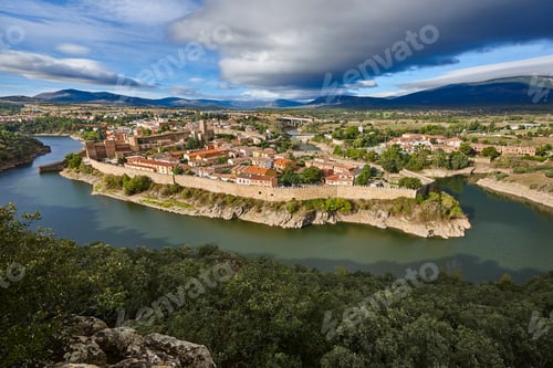 Preview: Medieval village with stone wall in Spain. Buitrago del Lozoya
