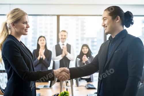 Preview: Handshake of successful agreement or negotiation between business people in working office.