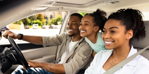 Preview: Happy Black Parents And Daughter Riding Car Enjoying Road Trip