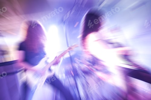 Preview: Blurred Musicians Performing with Electric Guitar on Stage
