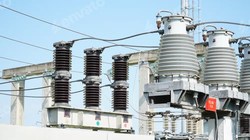 Preview: High and low voltage transformer bushings with electrical insulation and electrical equipment at a