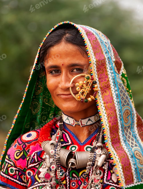 Preview: Portrait of traditional beautiful tribal woman, India.