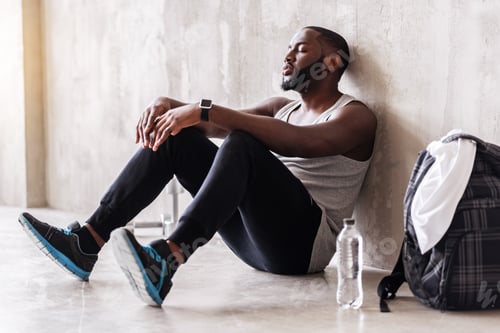 Preview: Calm Bearded Sportsman Having Rest Time After Training