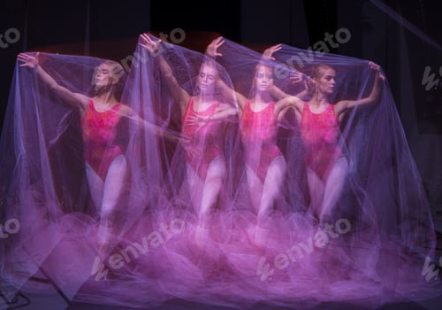 Preview: Photo As Art - A Sensual And Emotional Dance Of Beautiful Ballerina Through The Veil On A Dark