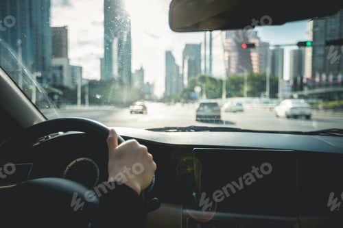Preview: People driving car on city road
