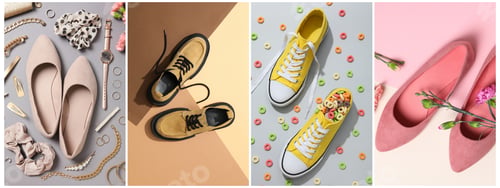 Preview: Shoe styles and trendy accessories are displayed on a lively backdrop.