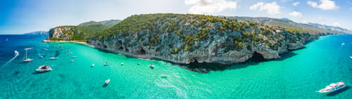Preview: Drone view of the vibrant Cala Luna Beach on Sardinia island, Italy