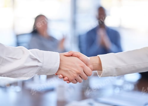 Preview: Handshake, teamwork and b2b partnership, agreement or deal, contract or onboarding. Thank you, welc