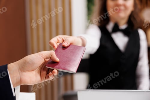 Preview: Businessman provide passport at check in