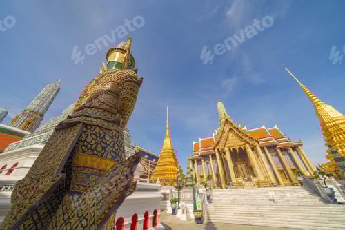 Preview: Golden pagoda at Temple of the Emerald Buddha in Bangkok, Thailand. Wat Phra Kaew and Grand palace