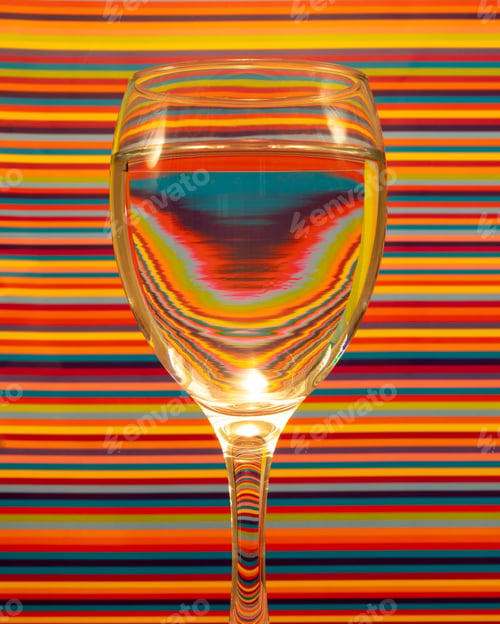 Preview: Closeup shot of a wine glass with water on a colorful background