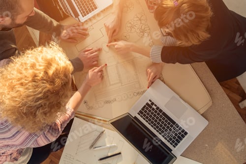 Preview: Team Made Of Young Architects In The Sunny Office.