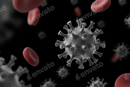 Preview: Coronavirus 2019-nCov Microscope virus close up. 3d rendering