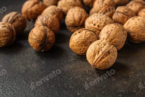 Preview: Walnuts, Tasty And Healthy (Whole Nuts) Menu Concept. Food Background. Copy Space. Top View
