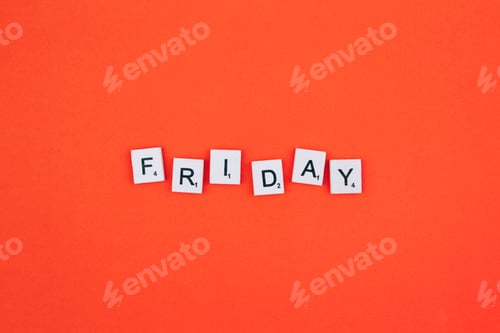 Preview: Friday scrabble letters word on a red background
