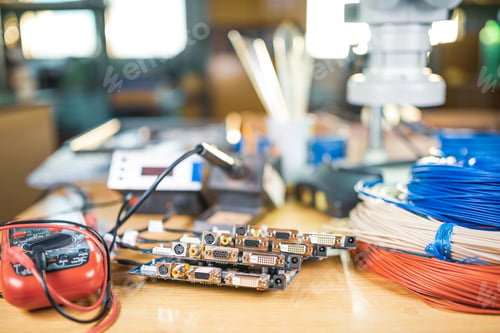 Preview: Modern microscope, electronic components in a scientific laboratory