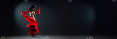 Preview: Dancer in Red Dress Wide Banner with Copy Space