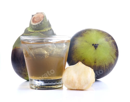 Preview: Toddy Palm,Palmyra palm,Palm juice of glass with ice on white ba