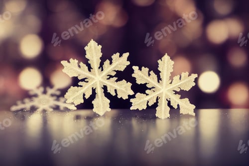 Preview: Winter snow background banner abstract bokeh. Snowflake Close-Up. Free space for text.Winter snow di