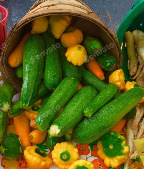 Preview: Farm fresh organic squash for sale at the local farmers market!