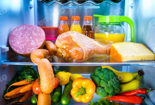 Preview: Open refrigerator filled with food