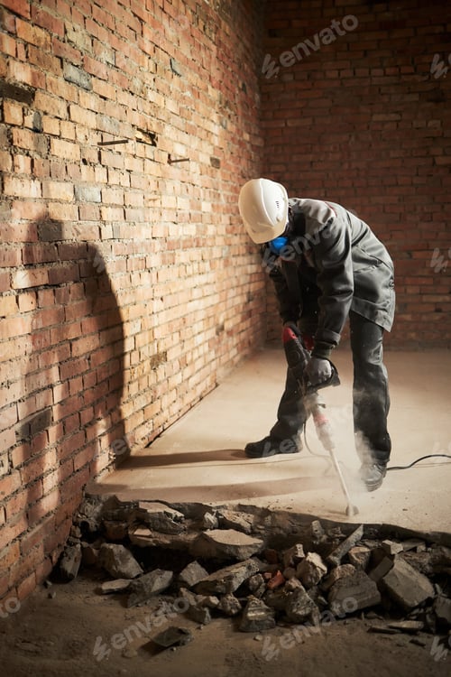Preview: Man with Respirator Destroying Floor