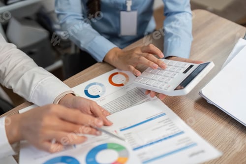 Preview: Business Professionals Analyzing Data With Calculator And Charts