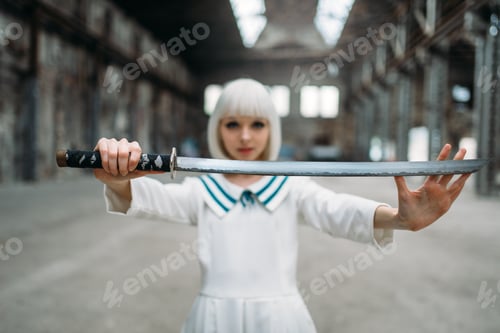 Preview: Pretty anime style blonde woman with sword