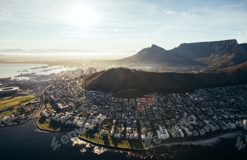Preview: Birds eye view of city of cape town with buildings